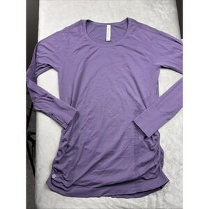 Athleta Speedlight Ruched Side Long Sleeve Top Thumbhole Large Purple Athletic